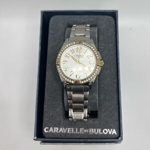 Caravelle by Bulova 45L132 Two-Tone Crystal Women’s Watch w/ Extra Links